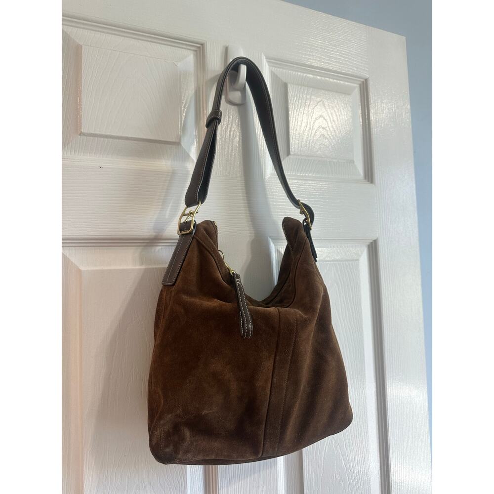 Vintage Coach Suede Hobo Bag Dark Brown Gold Legacy Leather Purse-Some Use - Picture 5 of 16